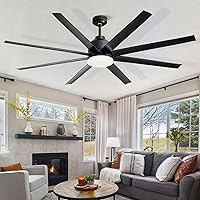 Vista 8 de 72 Inch Industrial Ceiling Fan - Black Big Ceiling Fans with Light, Large Ceiling Fan with 6-Speed Remote Control, Outdoor Ceiling Fans for