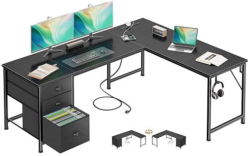 Furologee 63" L Shaped Computer Desk with Power Outlet &