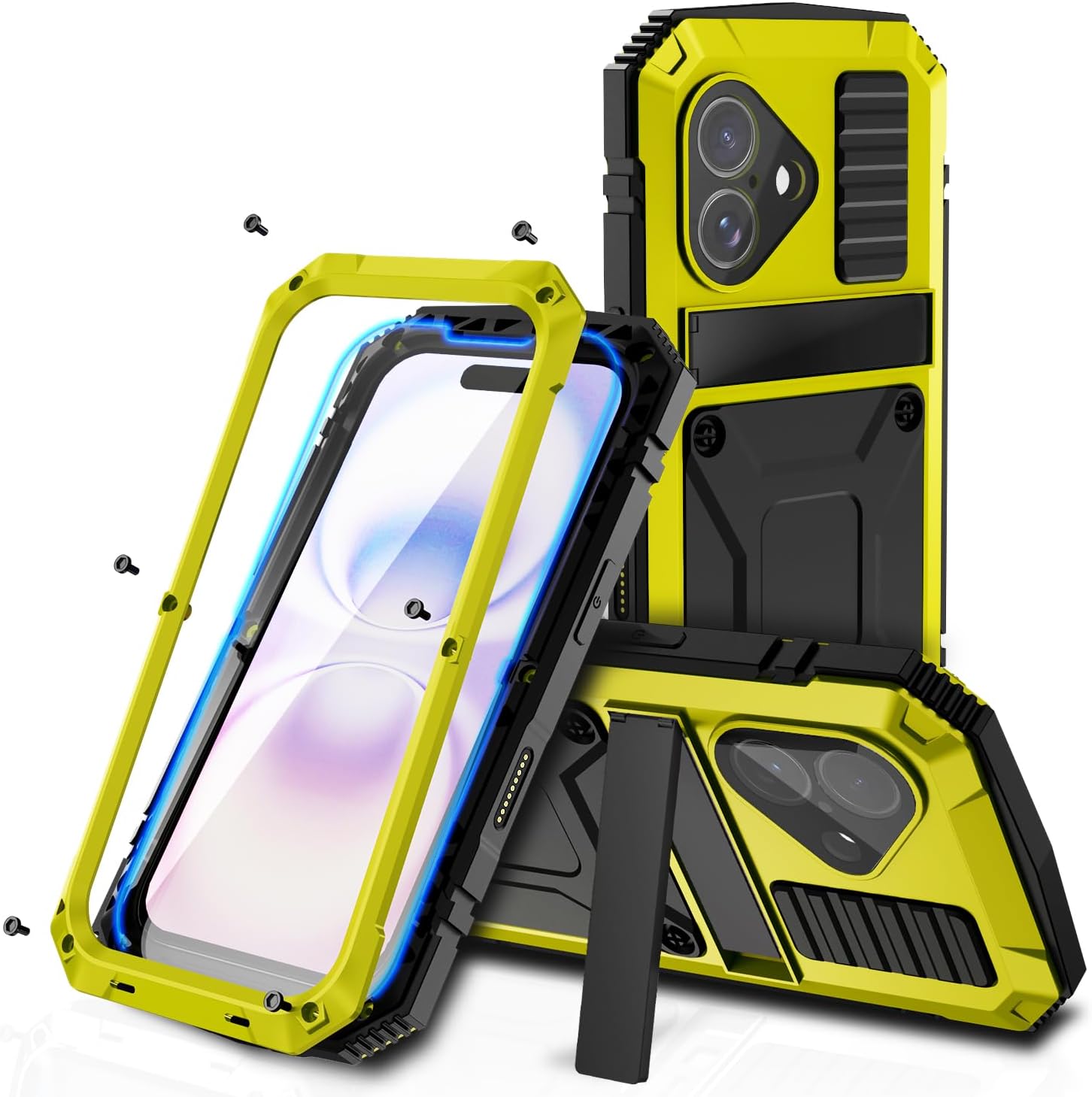 Lunivop fit for iPhone 16 Case 6.1inch Heavy Duty Rugged [Aluminium Stan] Military Grade Metal Rubber [Built in Screen Protector Camera Lens ] Phone Cover (fit for iPhone 16 6.1'' 2024) Yellow