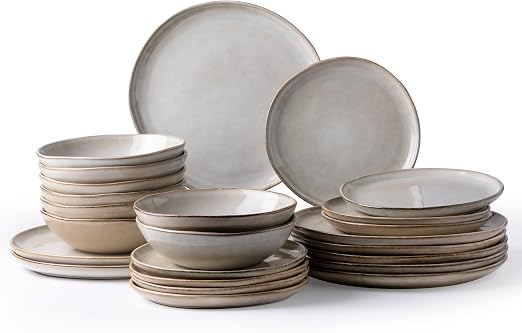 AmorArc Ceramic Dinnerware Sets,Handmade Reactive Glaze Plates and Bowls Set,Highly Chip and Crack Resistant | Dishwasher & Microwave Safe Dishes Set,Service for 8 (24pc)