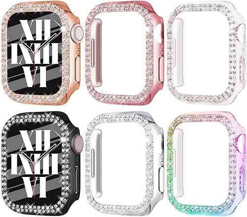 FULLIFE Paquete de 6 fundas para Apple Watch Ultra 2 Series 9 8 7 6 5 4 3 2 1 SE 4945444241401.496 in, marco brillante para iWatch para mujer (1.496