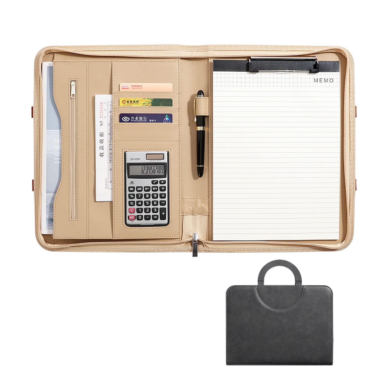 Padfolio Biznesowe Teczka Wielofunkcyjny Folder A4 Notebook Konferencja Planer Dokumentów Profesjonalny Segregator CV z Zamkiem Osobisty Organizator dla Mężczyzn Kobiet (Kolor: Szary (Szary), Rozmiar: 12-Digi