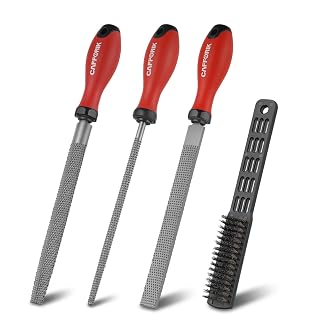 4PCS Wood Rasp File Set, 8-Inch, High-strength carbon steel, Flat/Half-round/Round Wood file with Handle, Wire Brush, For Woodworking - Amazon product rated Grade B