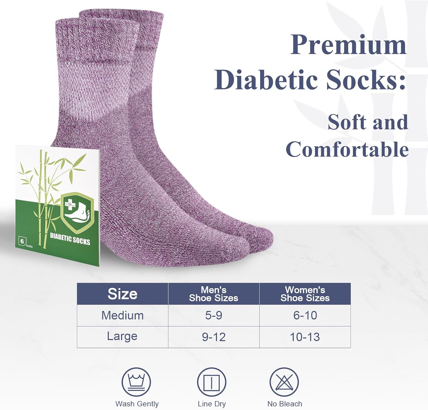 Bamboo Viscose Diabetic Socks for Women, 6 Pairs Non Binding Wide Top, Seamless Loose Cushion Socks for Swollen Feet - Image 9