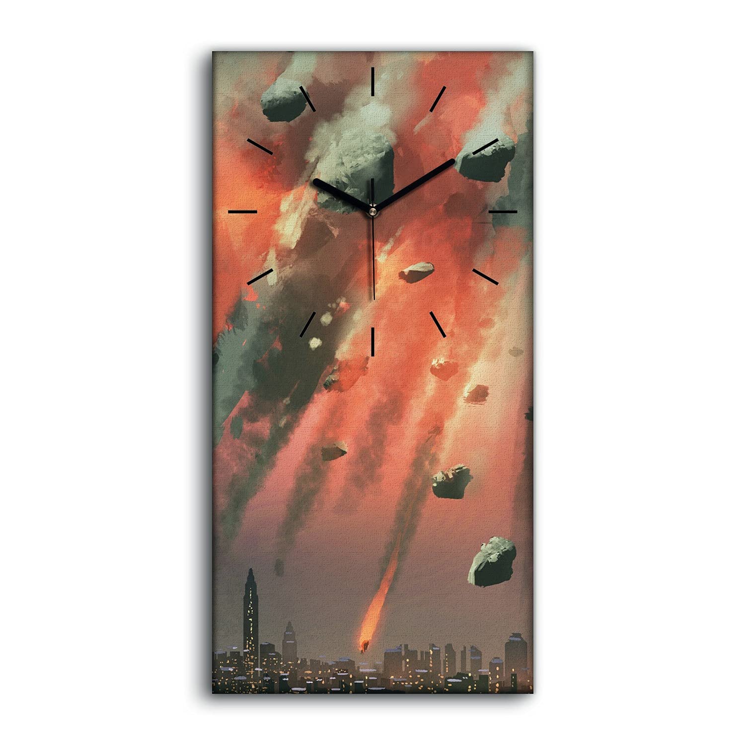 Horloge sur toile silencieuse Meteors City Night Sky grand format pour chambre