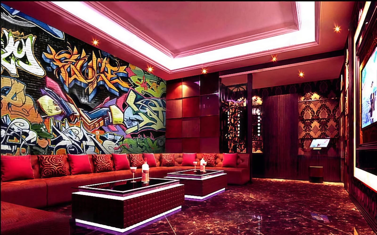 rskjdghshd Wallpaper Fashion Personality Street Graffiti Nightclub Theme Bar Western Restaurant Background Wall Mural Afternoon Tea Coffee Shop Wallpaper,3D,350x245cm