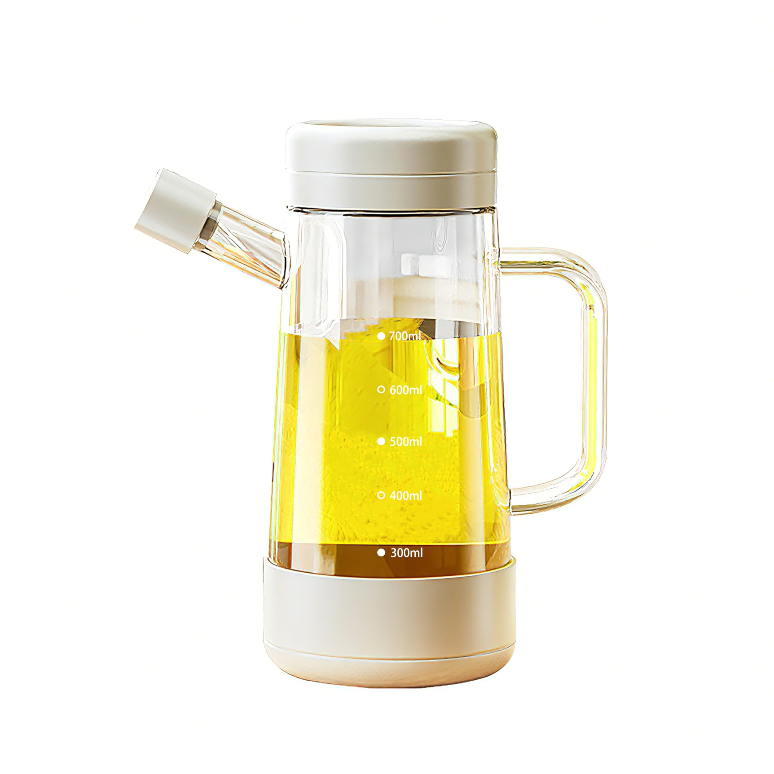 Bottiglia di olio in vetro, 650 ml, erogatore di olio con doppio anello, design a riflusso e bottiglia di olio d'oliva antigoccia, con manico e scala per casa, cucina, versare olio, aceto di