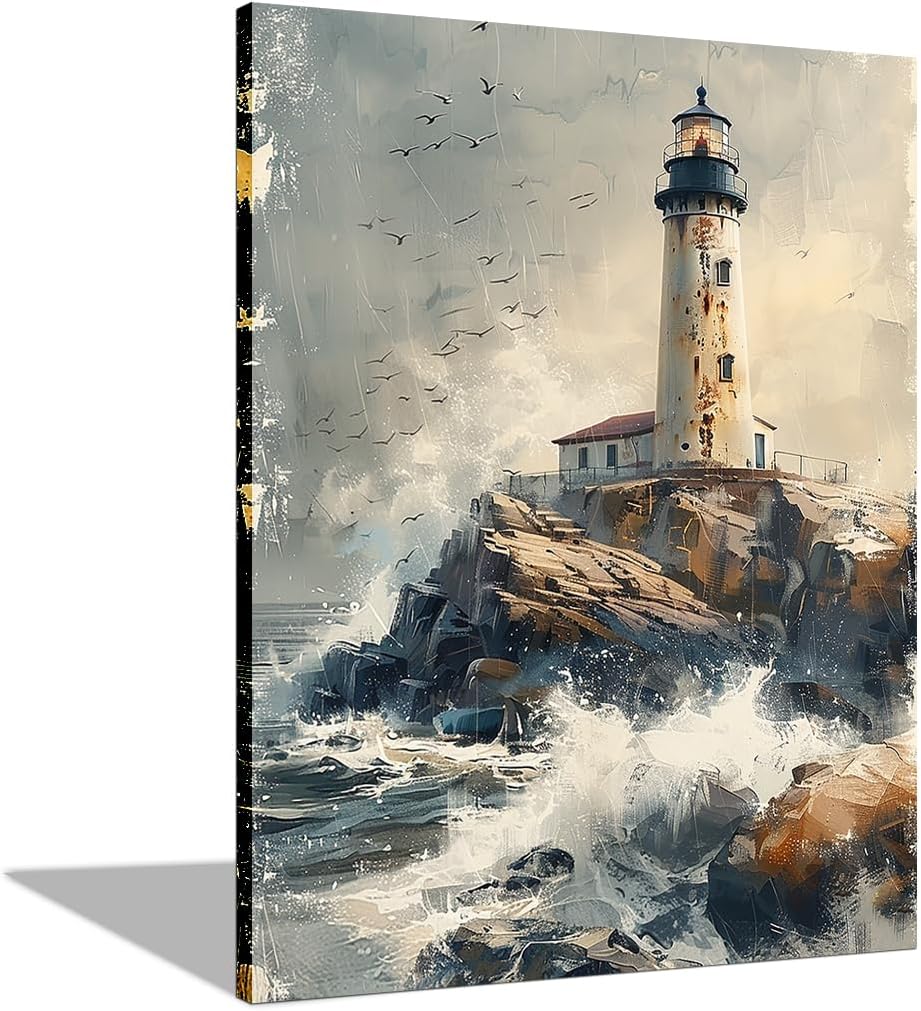 Amazon.com: Art Print Canvas Wall Art Lighthouse Wall Art Nautical ...
