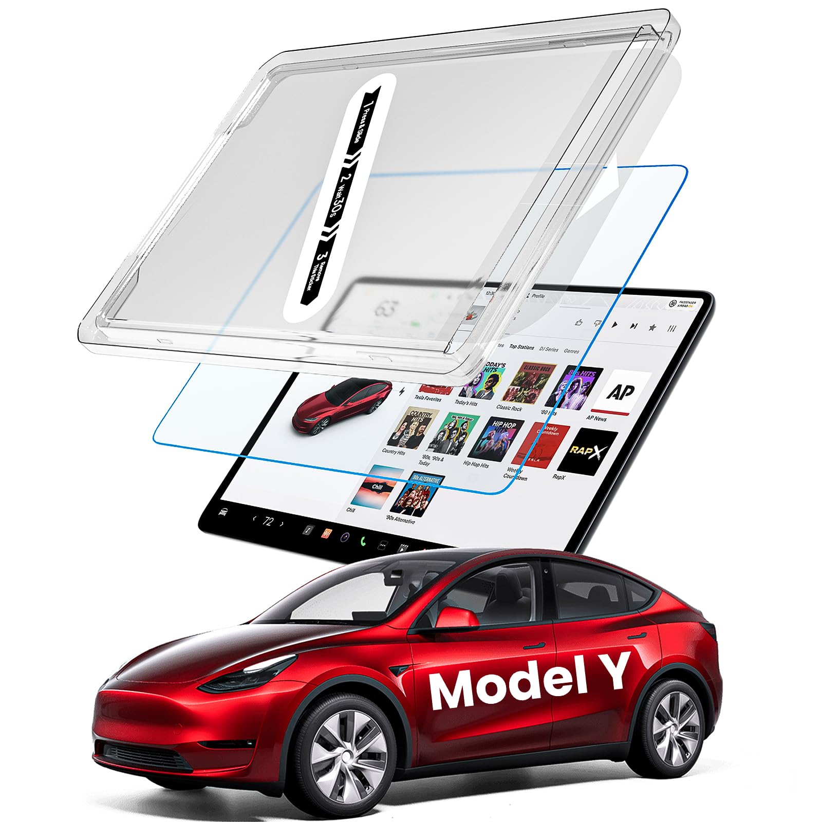 - Tesla Model Y Screen Protector [Anti-Glare & No Fingerprint], 9H Tempered Glass Fit for 2019-2024 Model Y, with Alignment Kit Accessories, Matte