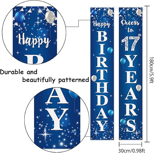 Miniatura 2 de Cartel de feliz cumpleaños 17 para puerta - Cartel de felicitación a 17 años, suministros de decoración de fiesta de cumpleaños para hombres y