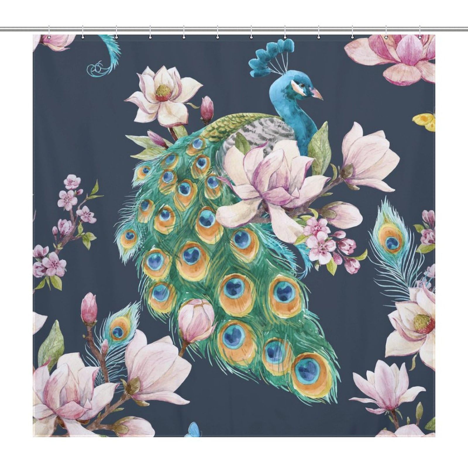 Rideau de douche en polyester imperméable motif paon 183x183 cm idéal pour baignoire familiale