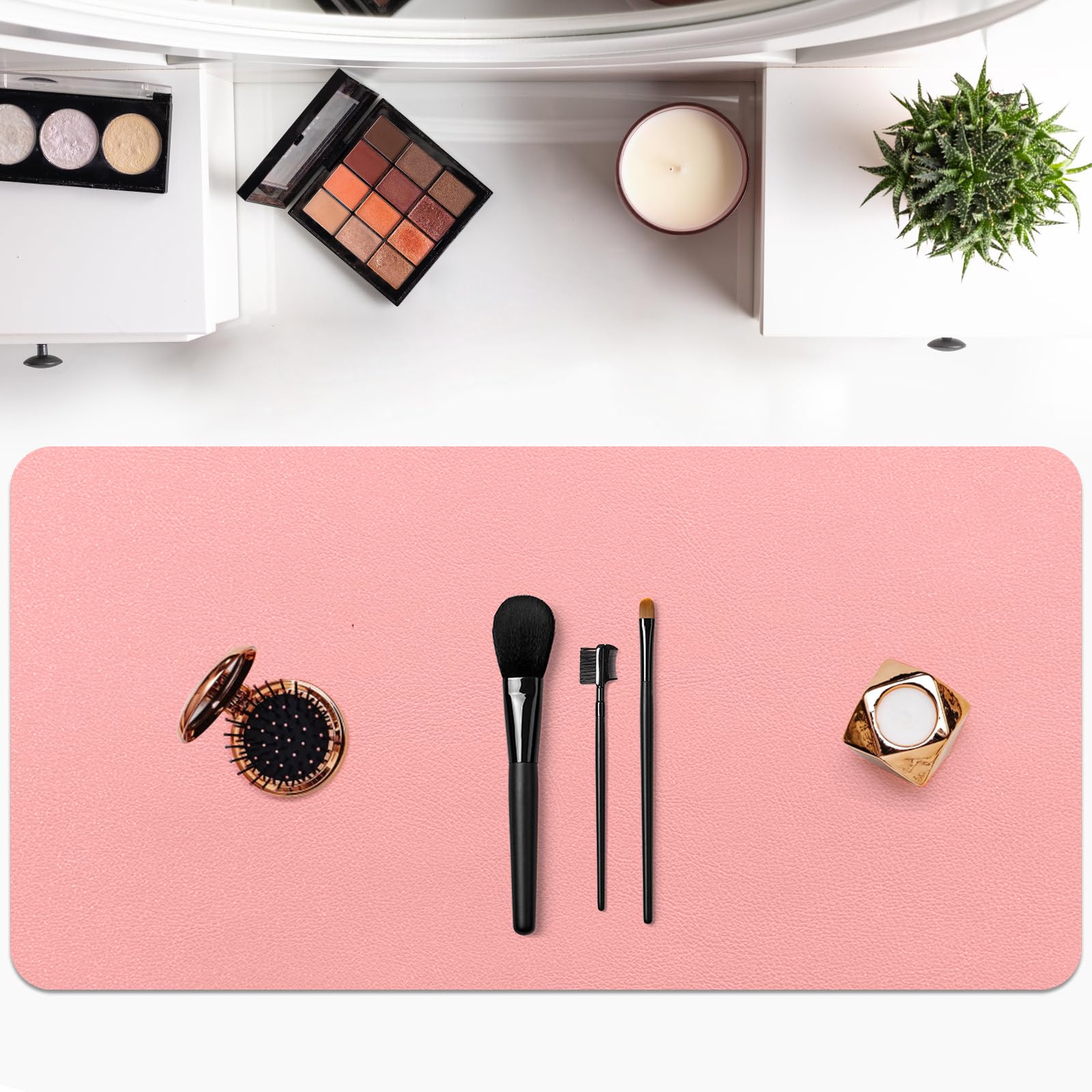 Makeup Mat for Dressing Table - Waterproof, Oilproof, Dust Resistant, Soft and Comfortable Desk Protector, Ideal for Makeup Tables and Workbenches (39.7 x 69.6 cm, Pink)