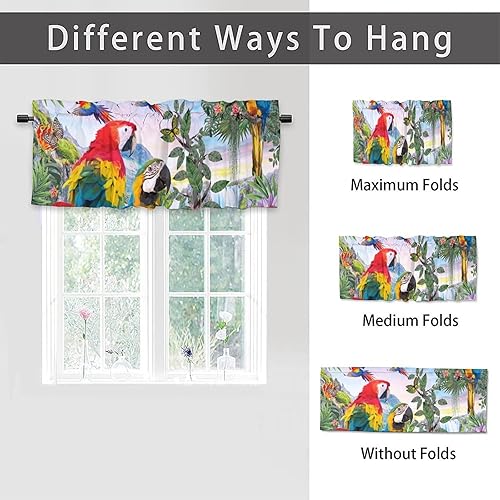 Miniatura 4 de Cenefas de tratamiento de ventana de loro de la selva tropical, cenefa de cortina con bolsillo para barra de cortina de acuarela para verano, playa,