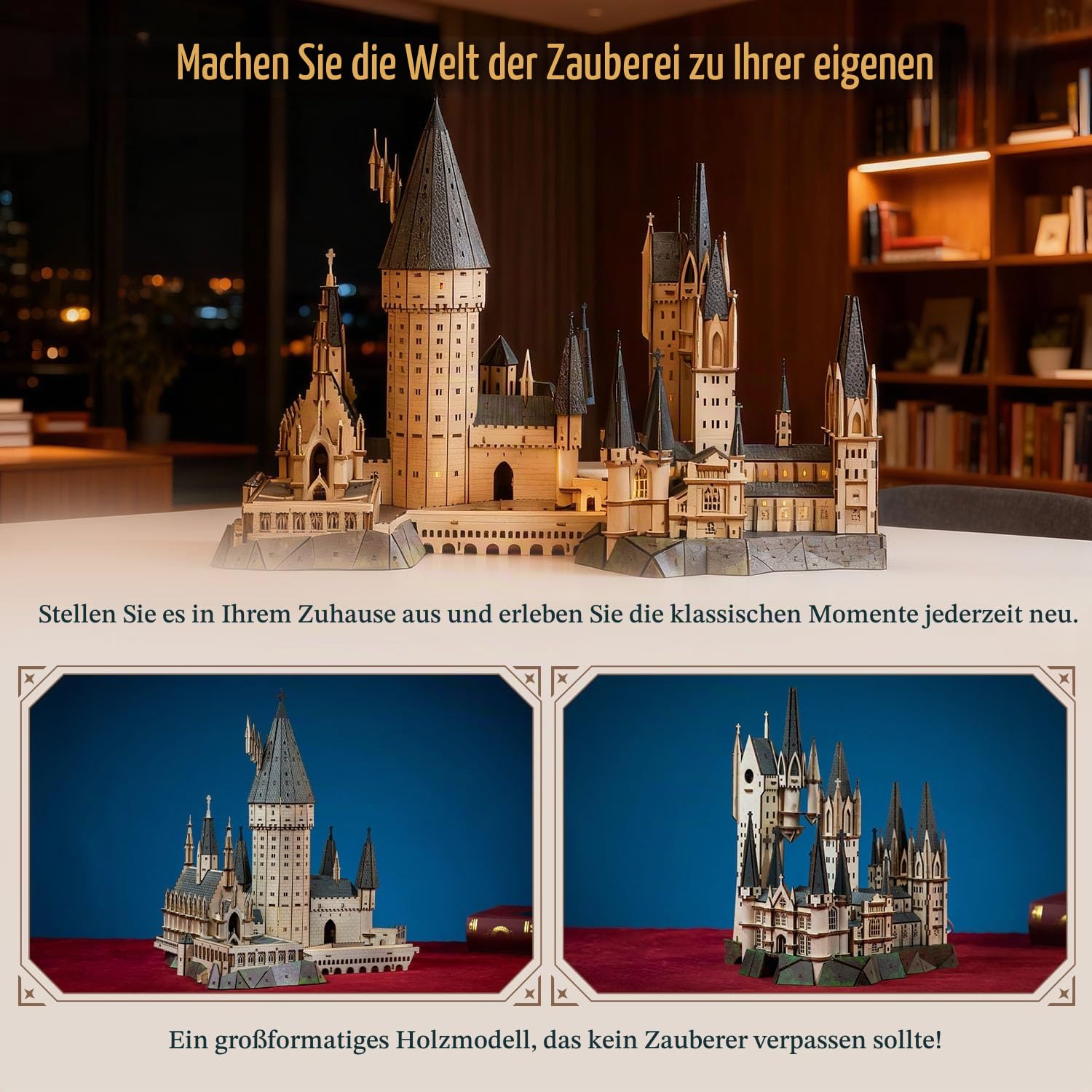 PUREMIND Harry Potter Hogwarts Große Halle, 3D-Holzpuzzle DIY-Schlossmodell | Offiziell lizenziert, Harry-Potter-Geschenkidee, Große-Halle-Szene, bewegliche Treppe, DIY-Bau, Sammlermodell, Regal, Vitrine