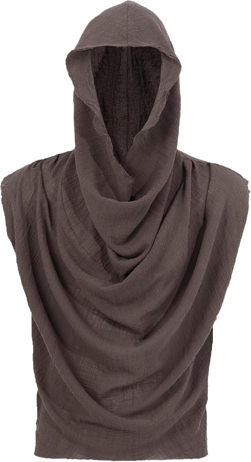 Post Apocalyptic Mens Hooded Top Apocalyptic Sleeveless Vest Medieval Vintage Retro Shirt Renaissance Clothing Costume