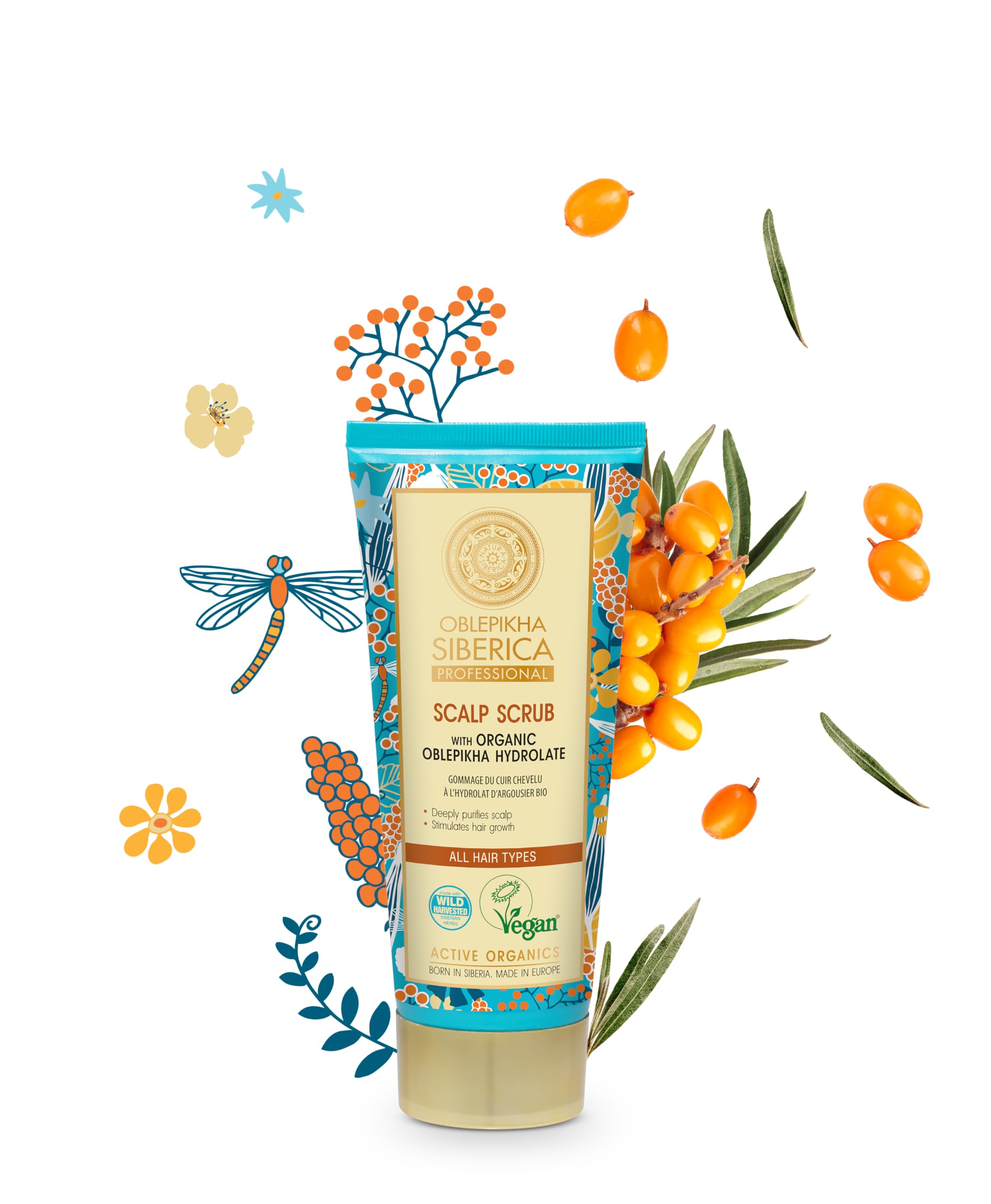 Natura Siberica Oblepikha Siberica Reinigungspeeling für die Kopfhaut - Intensives Peeling mit Altai-Sanddornöl - Unterstützt Haarwachstum, reduziert Haarausfall & Schuppen - 200 ml