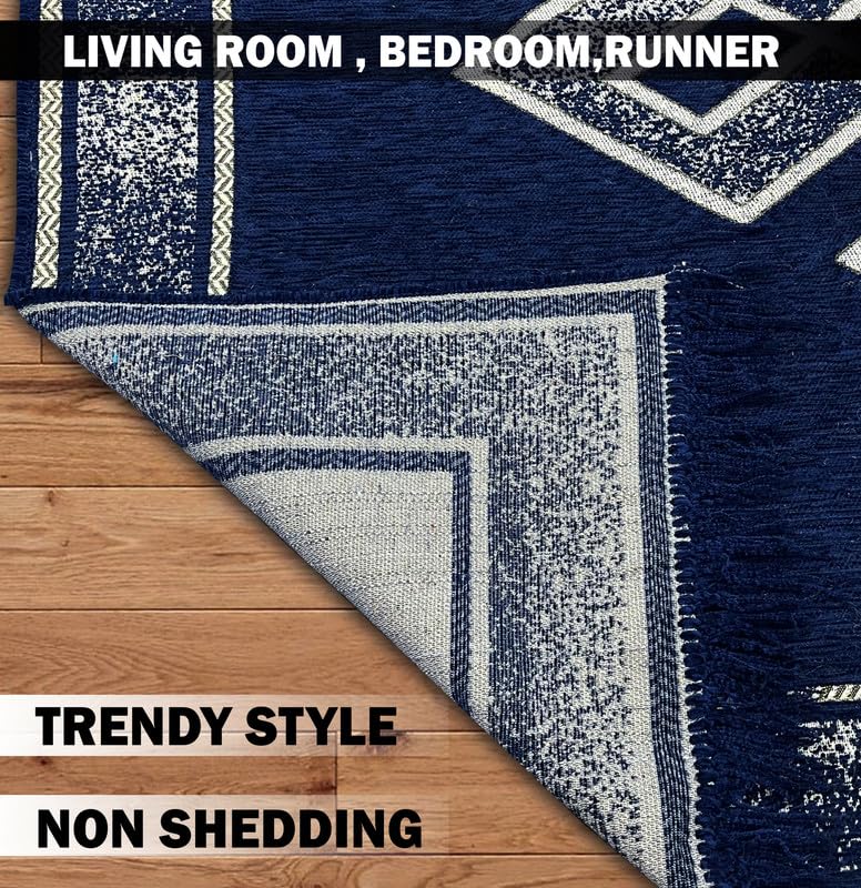 BSB HOME Heavy Fabric Velvet Touch Superfine Chenille Bedroom, Hall, Living Room, Drowing Room, Yoga Hall Carpet |54" Inch X 84" Inch | 5 Feet X 7 Feet I 150 Cm X 210 Cm (Navy Blue), Large Rectangle 1