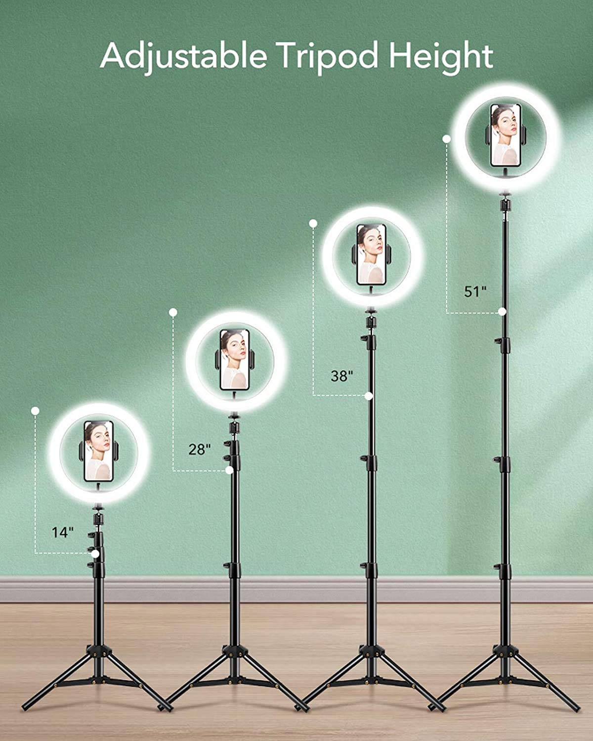 Luce Anello Selfie 12 Pollici Con Treppiede Regolabile 62" - 3 Modalità LED, 10 Livelli Luminosità, Per Video E Trucco - Foto 9