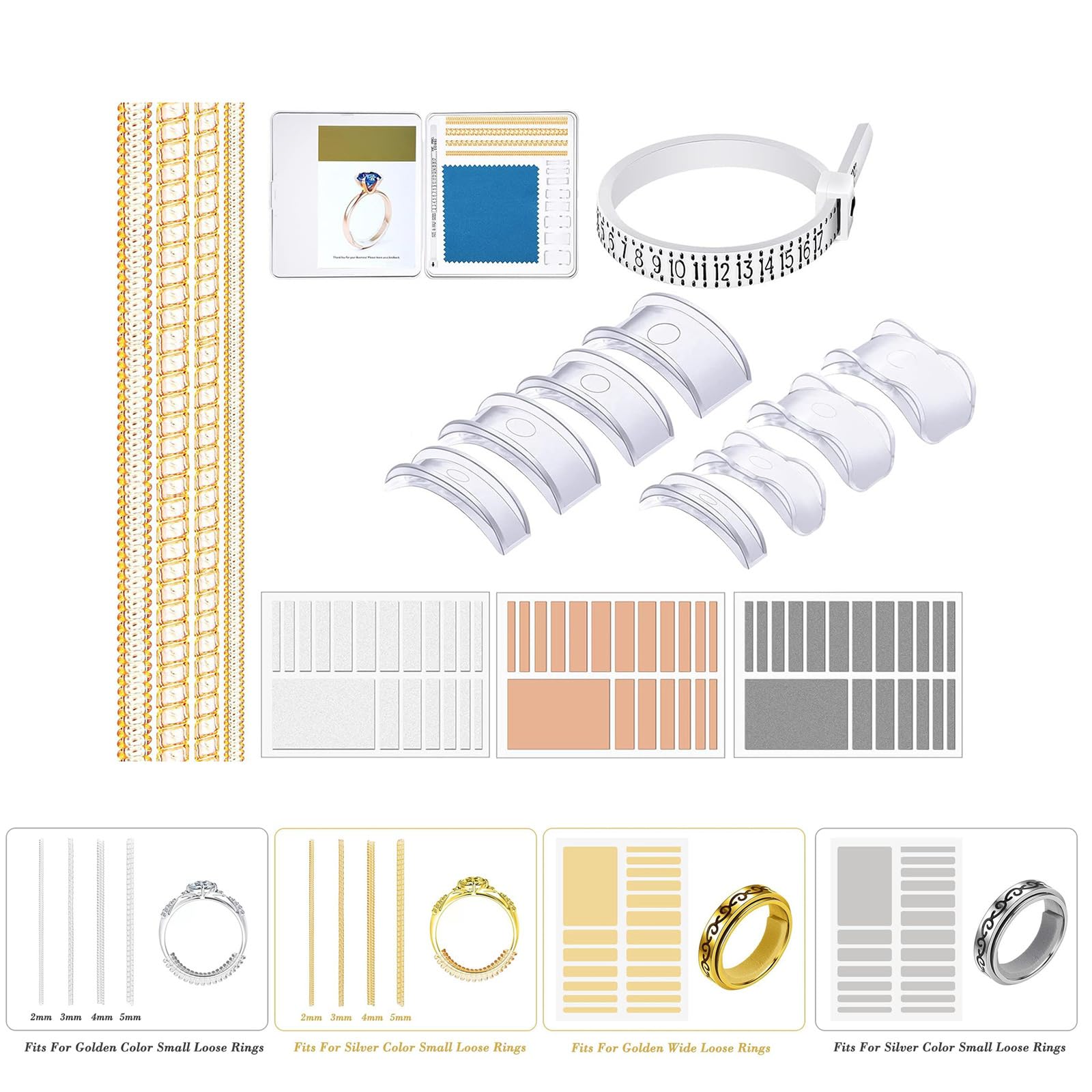 Regolatore Anelli Sciolti - Set 12 Pezzi | 4 Misure | Trasparente E Invisibile | Materiale TPU | Con Panno - Foto 4