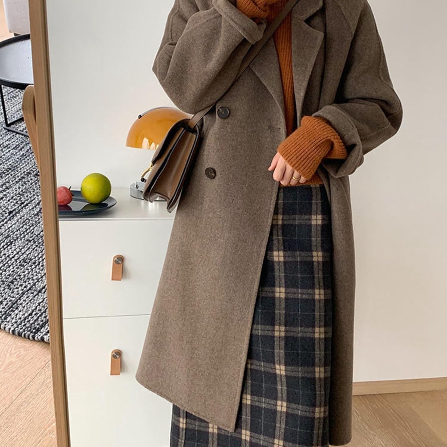 [RAMEMO] ラシャコート レディース ベルト付き チェスターコート ロングコート M-4XL レッド 黒 グレー ブラウン 大