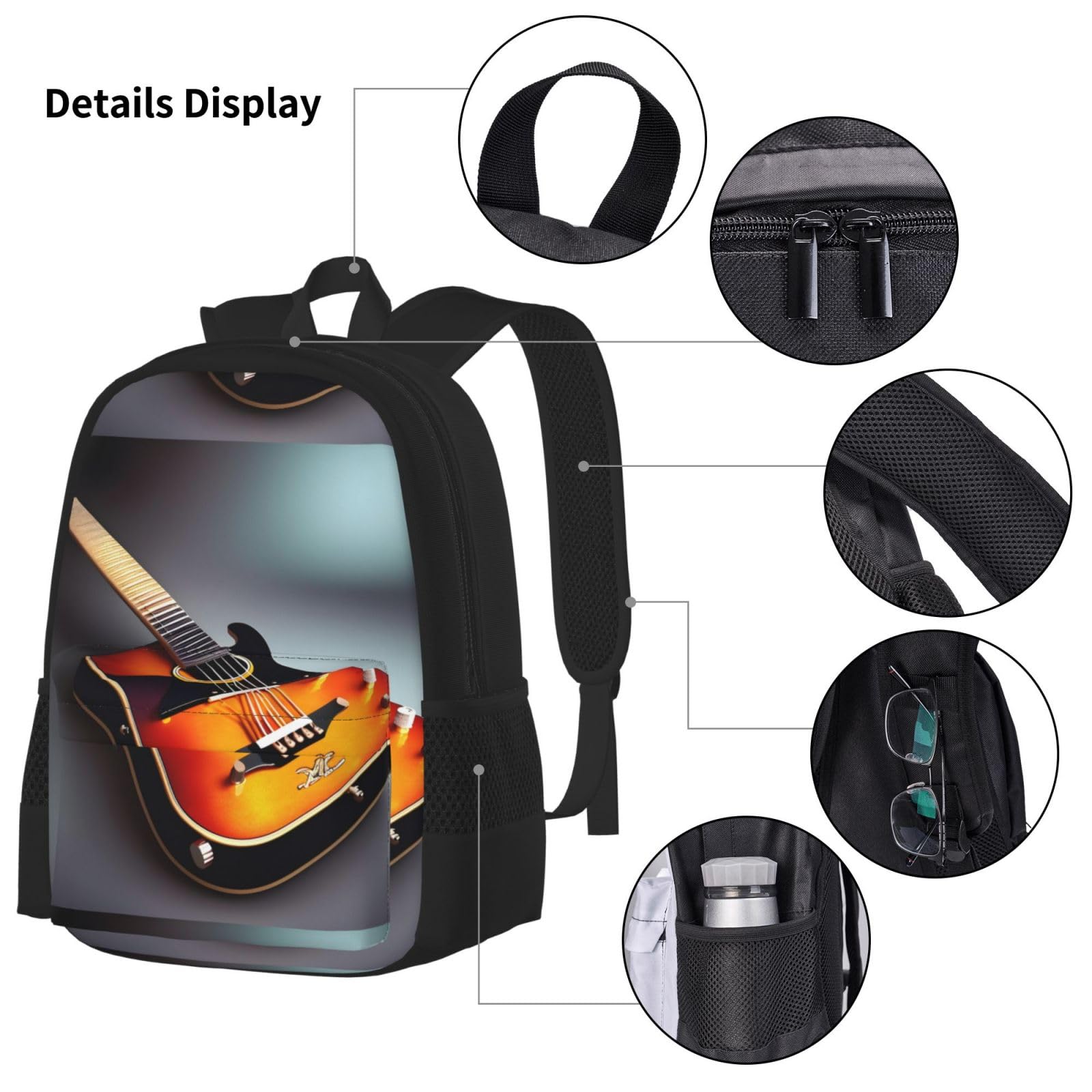 Muzyczny nadruk gitarowy podwójna torba na ramię Combo z saszetką i piórnikiem, modne połączenie plecaka na co dzień