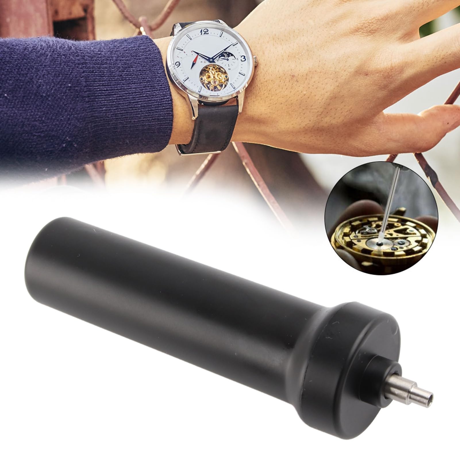Pompe d’extraction de verre de montre, outil d’ouverture de boîtier de montre, kit professionnel de réparation de montres avec 5 buses et une tête d’outil pour barrettes de