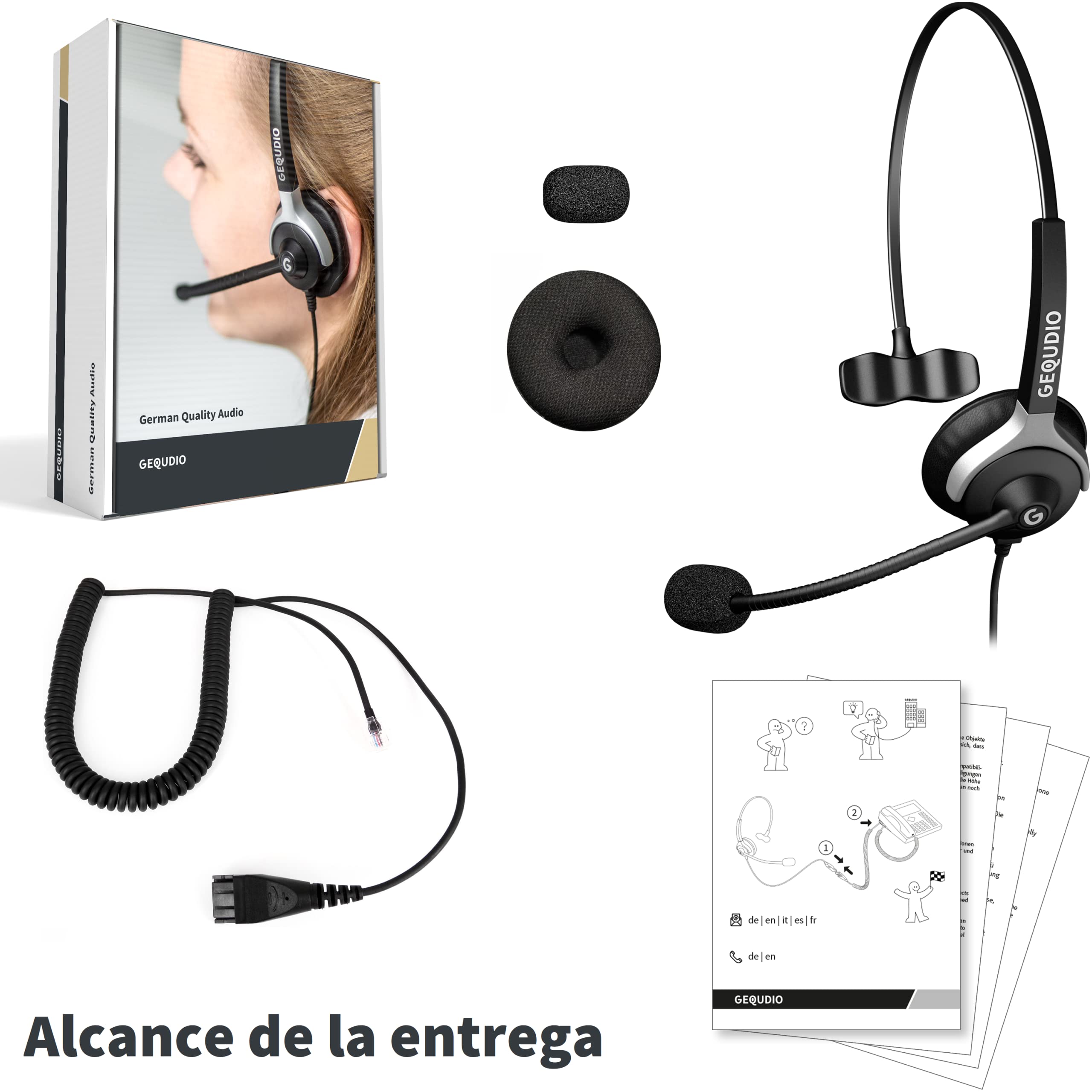 GEQUDIO Auriculares adecuados para Unify OpenStage 30 40 60 80 OpenScape, innovaphone teléfono con RJ - Almohadillas de Repuesto para Auriculares - 60 g de Peso (1 Altavoz)