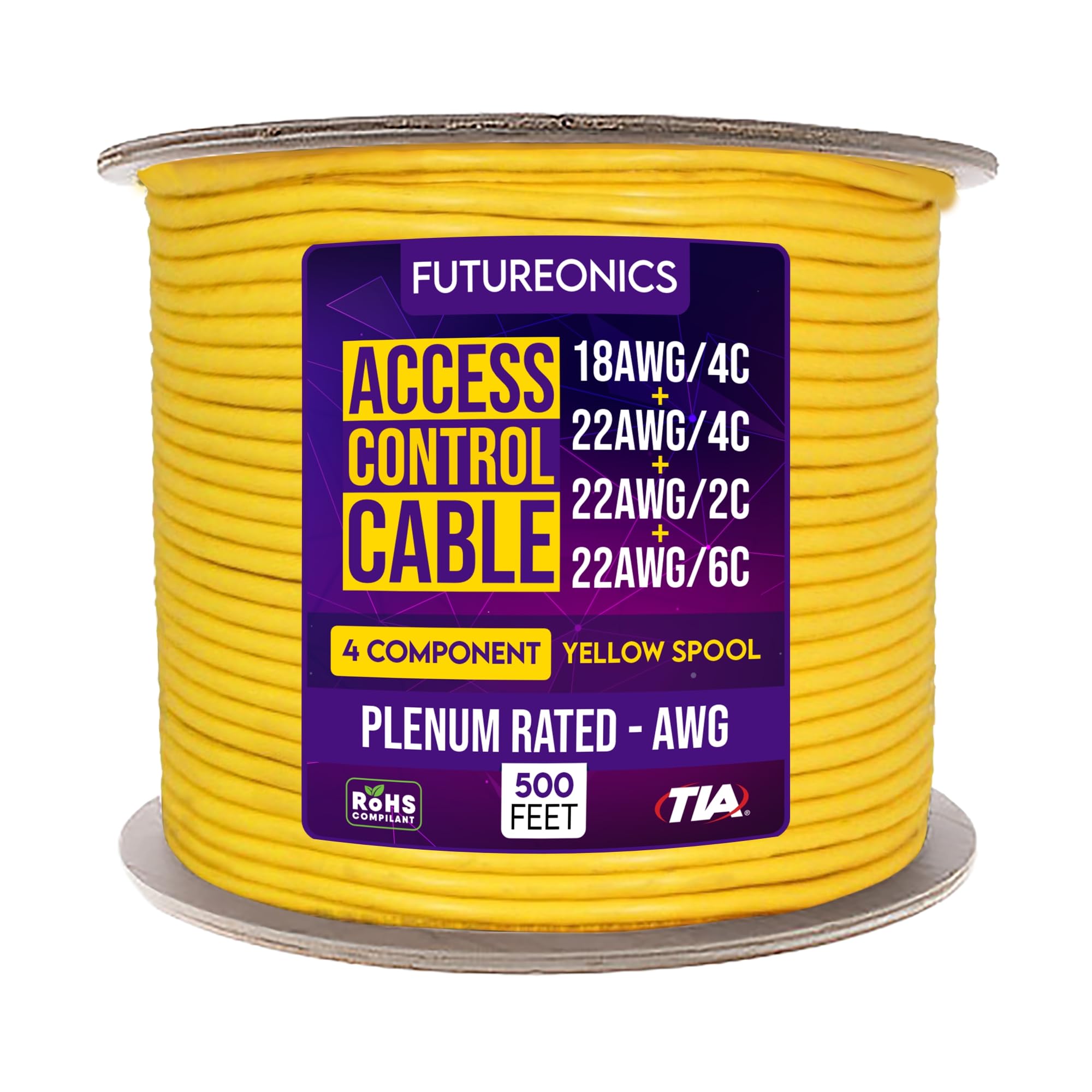 (Single Pack) 500Ft Access Control Cable Plenum (CMP) Yellow (18AWG/4C + 22AWG/4C + 22AWG/2C + 22AWG/6C) - 500 Feet
