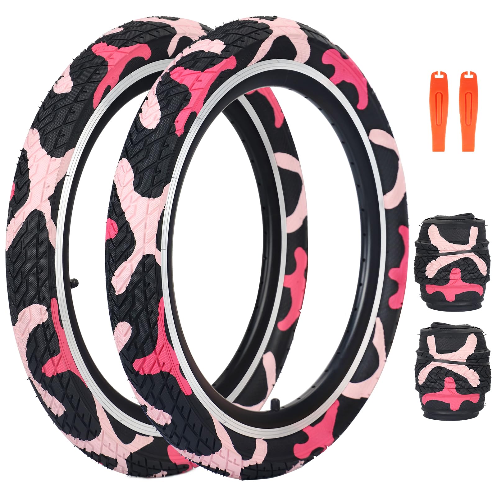 ZUKKA 20 x 2.35 Bike Tire 1/2 Pack 20 inch x 2.35 BMX Bike Tire Folding Replacement Tire for MTB Mountain Bike, BMX Bicycle Commuter Bike (Black Camo, 2 Tires+2 Levers) โ image 1