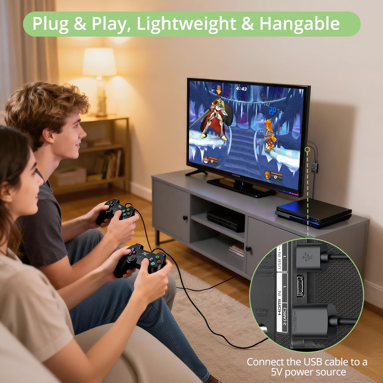 RCA to HDMI Converter with 4:3/16:9 Switch, 1080P AV Composite Video Adapter with USB Cable, Supports PAL/NTSC for Wii PS2 DVD VHS to HDTV or Monitor — view 5