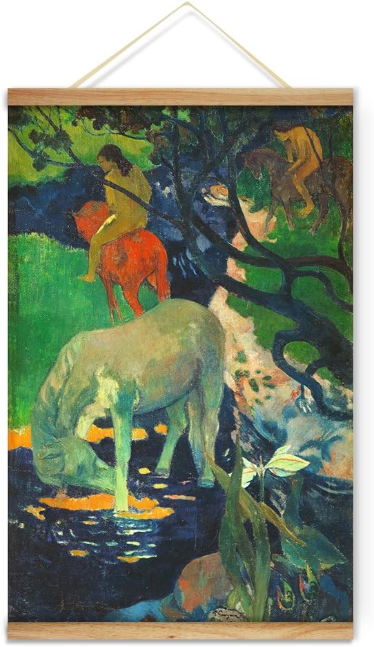 ARTGOW Impressionist Paul Gauguin White Horse Decoration Wall Art Pictures Canvas Wooden Scroll Paintings For Living Room Home Decor