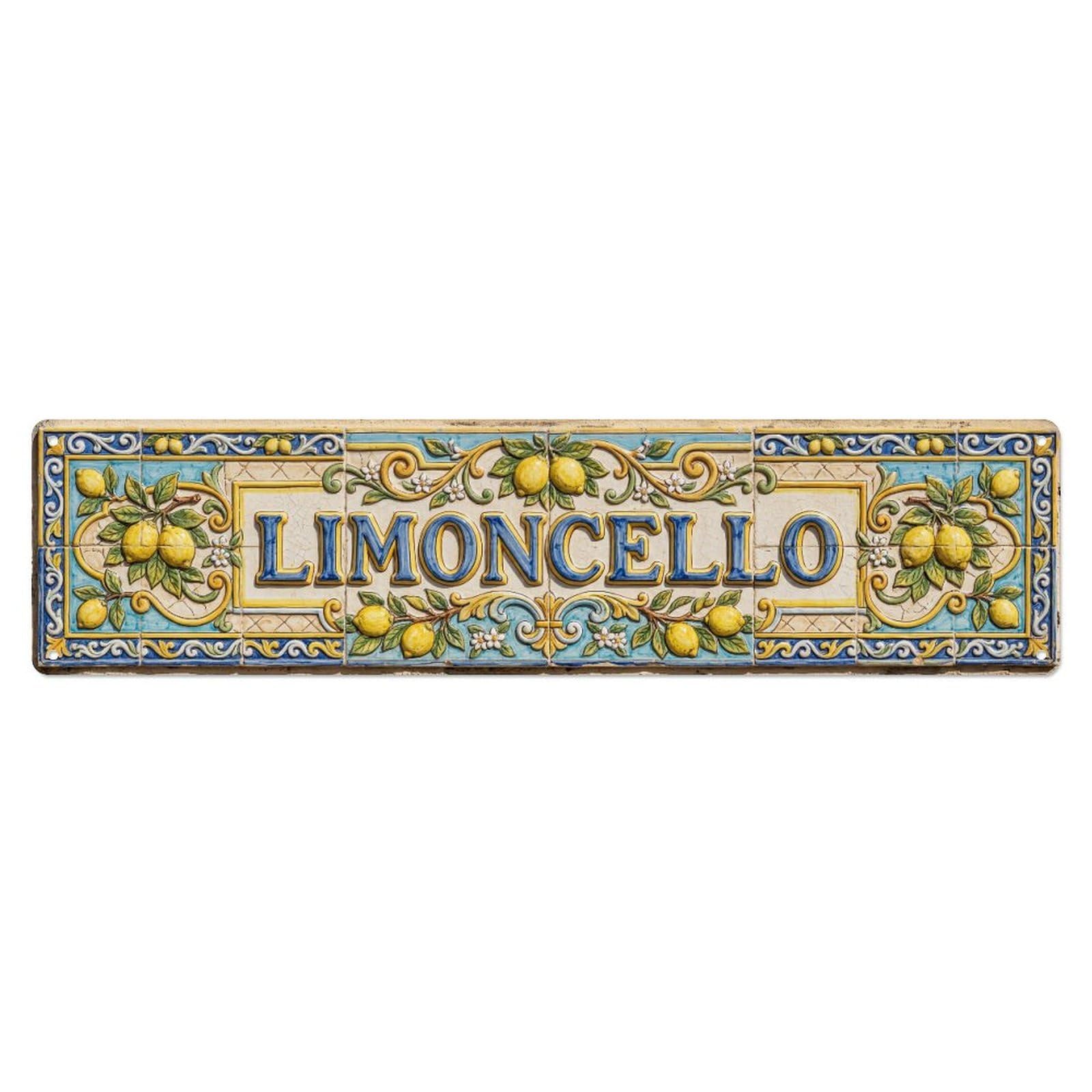 Limoncello Ceramic Italian Lemon Metal Tin Skinny Sign Plaque Wall Decor for Cafe, Club Bar, Office, Home Garden Metal Poster 4x16Inch