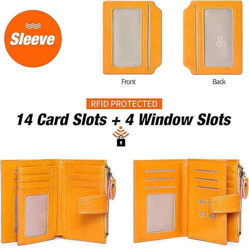 Miniatura 2 de GOIACII - Cartera pequeña para mujer de cuero genuino con bloqueo RFID, bolsillo con cremallera, plegable, tarjetero con ventana para