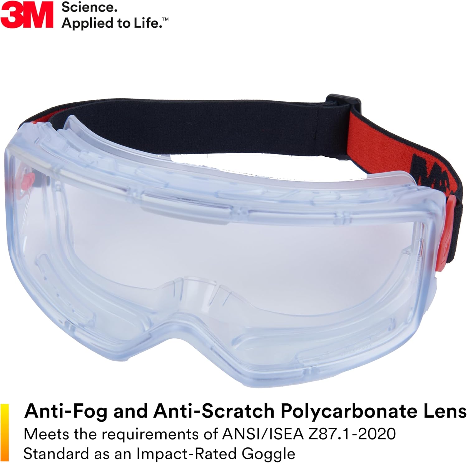 3M GoggleGear Eye Protective Goggle 3000 Series, Clear Anti-Fog/Anti-Scratch Lens, Premium Cloth Strap, PVC Shroud, 1 Pair, Polycarbonate, GG3101-AF, ANSI Z87.1, CSA Z94.3, D3 D4 Rating