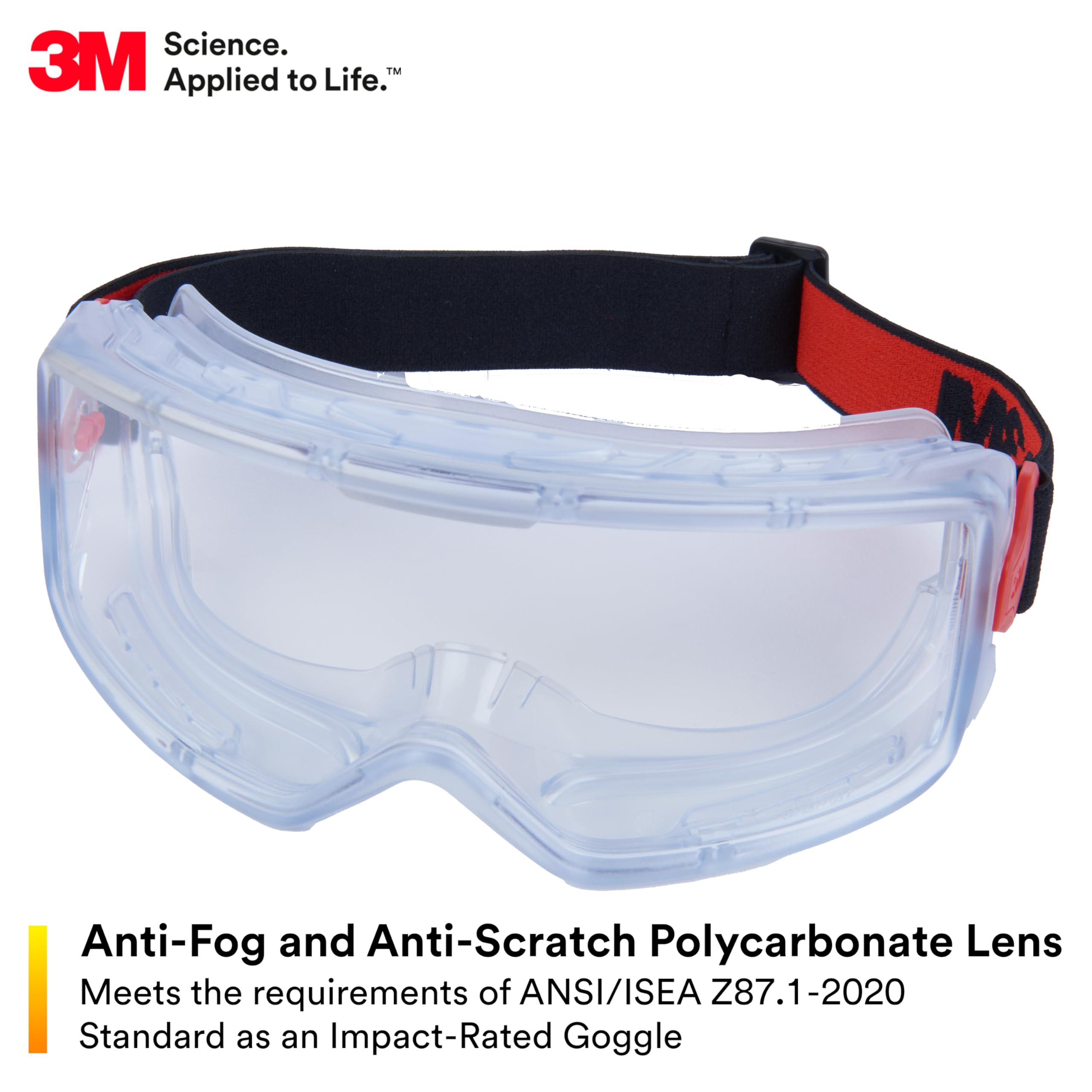 3M GoggleGear Eye Protective Goggle 3000 Series, Clear Anti-Fog/Anti-Scratch Lens, Premium Cloth Strap, PVC Shroud, 1 Pair, Polycarbonate, GG3101-AF, ANSI Z87.1, CSA Z94.3, D3 D4 Rating