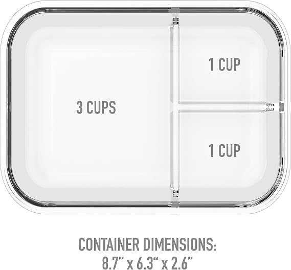 Bentgo Glass Lunch Box - Leak-Proof Bento-Style Food Container with Airtight Lid and Divided 3-Compartment Design - 5 Cup Capacity for Meal Prepping, and Portion-Controlled Meals for Adults (Gray)