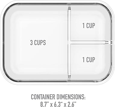 Bentgo Glass Lunch Box - Leak-Proof Bento-Style Food Container with Airtight Lid and Divided 3-Compartment Design - 5 Cup Capacity for Meal Prepping, and Portion-Controlled Meals for Adults (Gray)