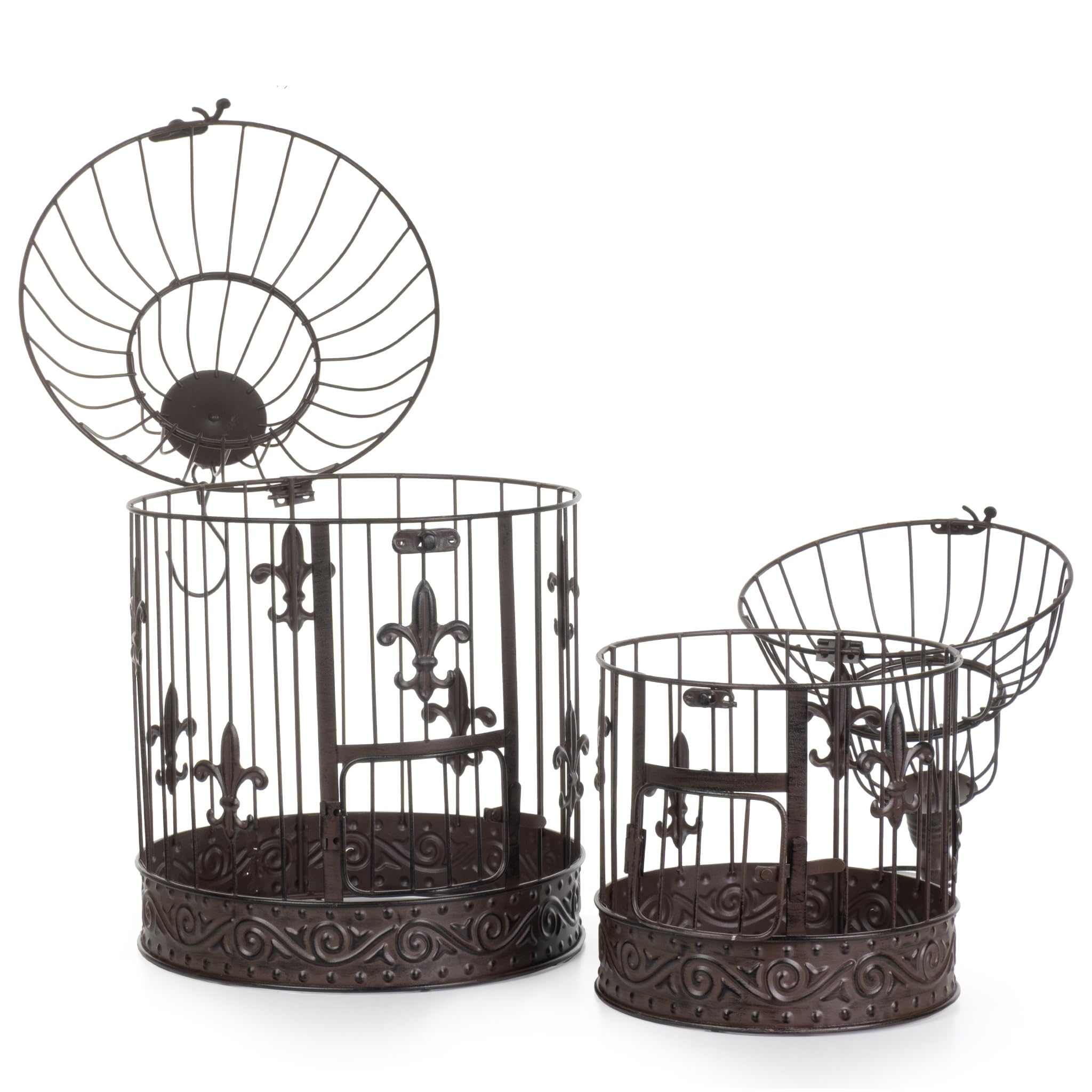 Dekorativer Vogelkäfig 2er Set aus Metall antik braun Vintage Deko Käfige groß 56 x 25 cm klein 45 x 19,3 cm zum Stellen oder Aufhängen für Innen und Außen