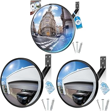 2-Pack 12 & 20 HD Acrylic Convex Mirror Set Adjustable 160 Wide Angle, Leather Frame & ABS Back, Shatterproof Blind Spot Mirror for Indoor/Outdoor Safety