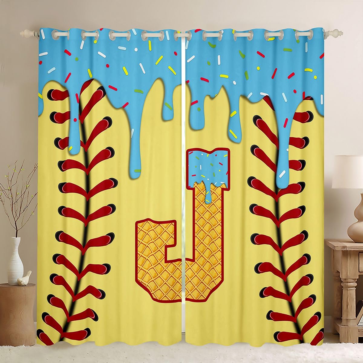 Rideau occultant isolant bleu et jaune 140x245 cm pour fenêtre de salon