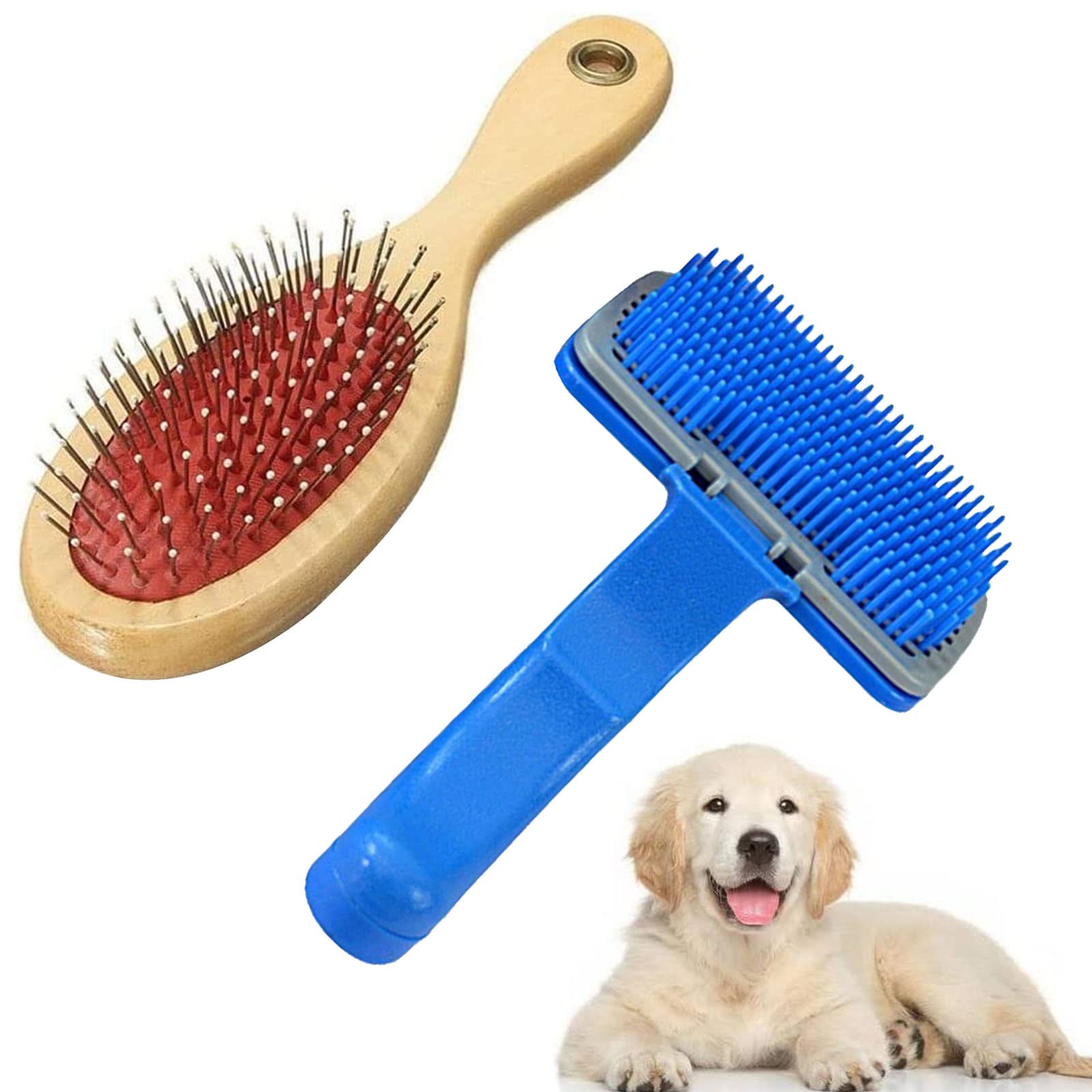 Emily Pets Dog Grooming Kit -Dog Plastic Slicker Brush with Press Key for Puppies and Dogs and Single Side Pet Grooming Brush for Dog, Puppy, Cat, Rabbit(Pack 2, Multi Color)