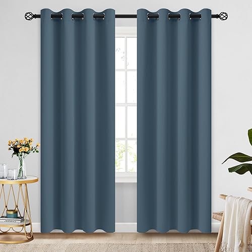 Miniatura 186 de COSVIYA Cortinas 100% opacas para dormitorio con forro negro, bloqueo de luz completa, aislamiento térmico y ojales, tratamiento de ventana de 54