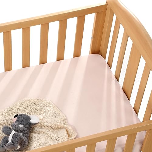 Miniatura 7 de Paquete de 2 sábanas de muselina para cuna, sábana bajera elástica compatible con Graco Pack n Play, material suave y transpirable, niebla y rubor