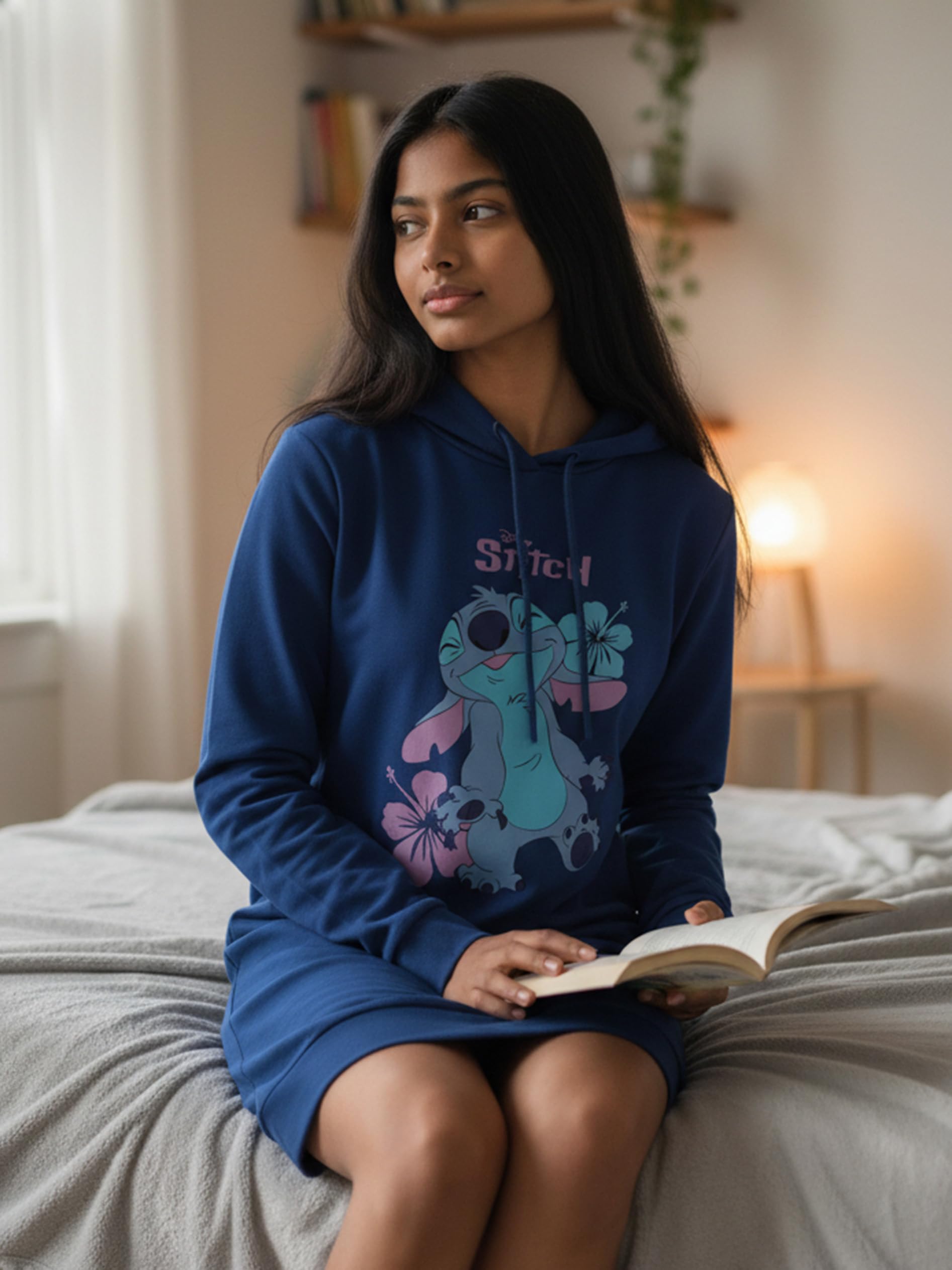 Disney Lilo & Stitch damska sukienka dresowa - oversize bluza z kapturem długa bluza z długim rękawem niebieska