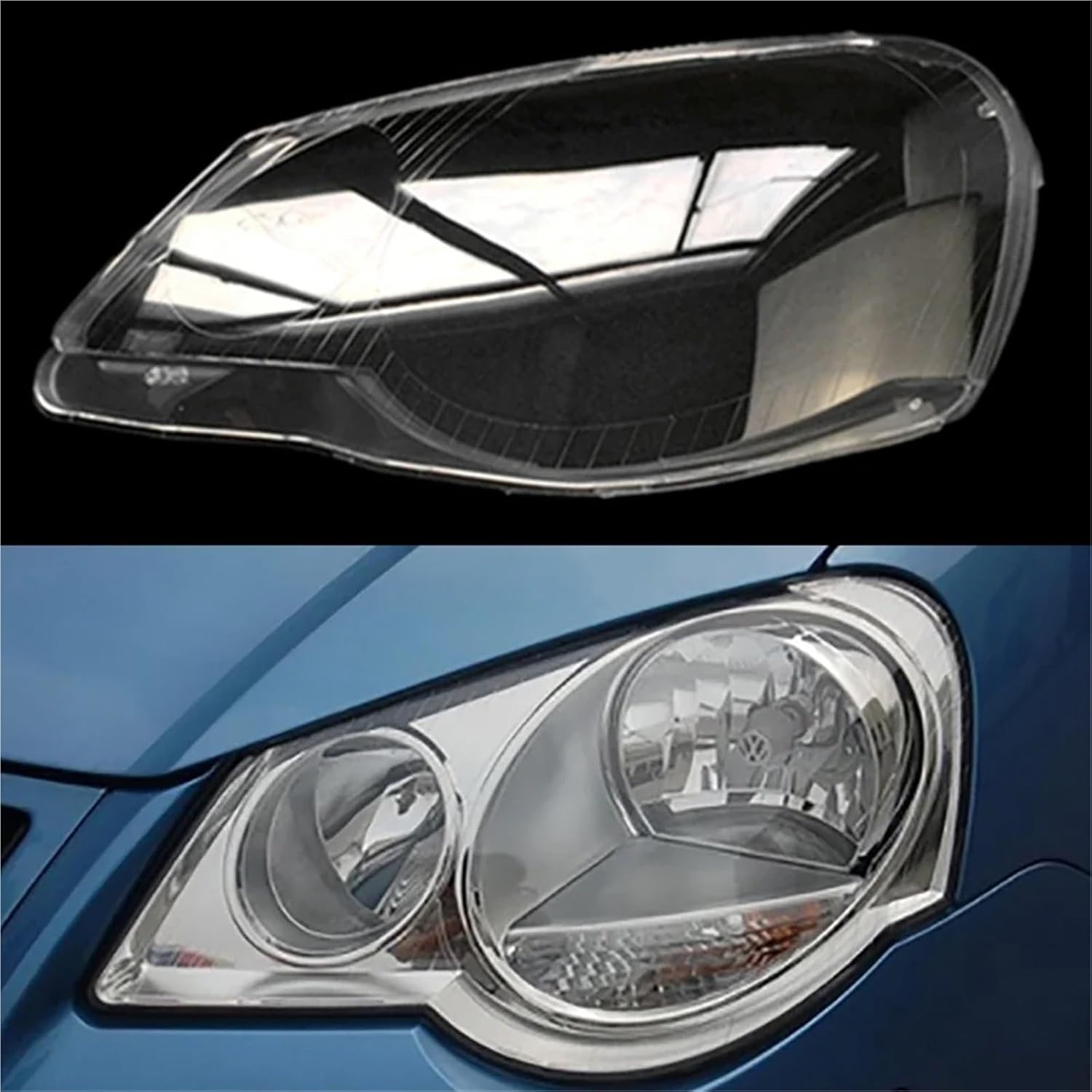 Lampshade Lamp Compatible for Volkswagen for VW for Polo 2006~2010 Plexiglass Front Headlamp Transparent Shell Masks Headlight Cover Lens(Right) (Left)