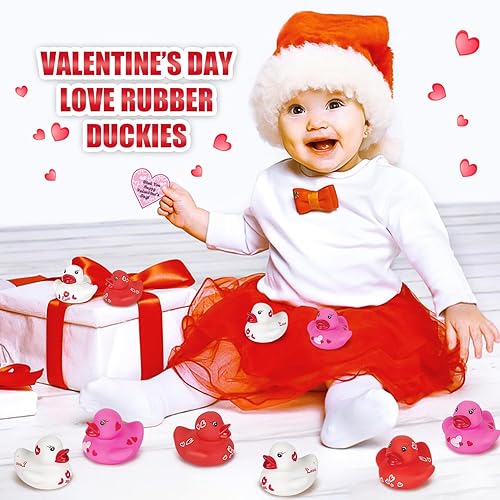 Miniatura 7 de Aviski 30 unidades de regalos para el día de San Valentín para el aula, lindos patos de goma de San Valentín y tarjetas de regalo para niños y