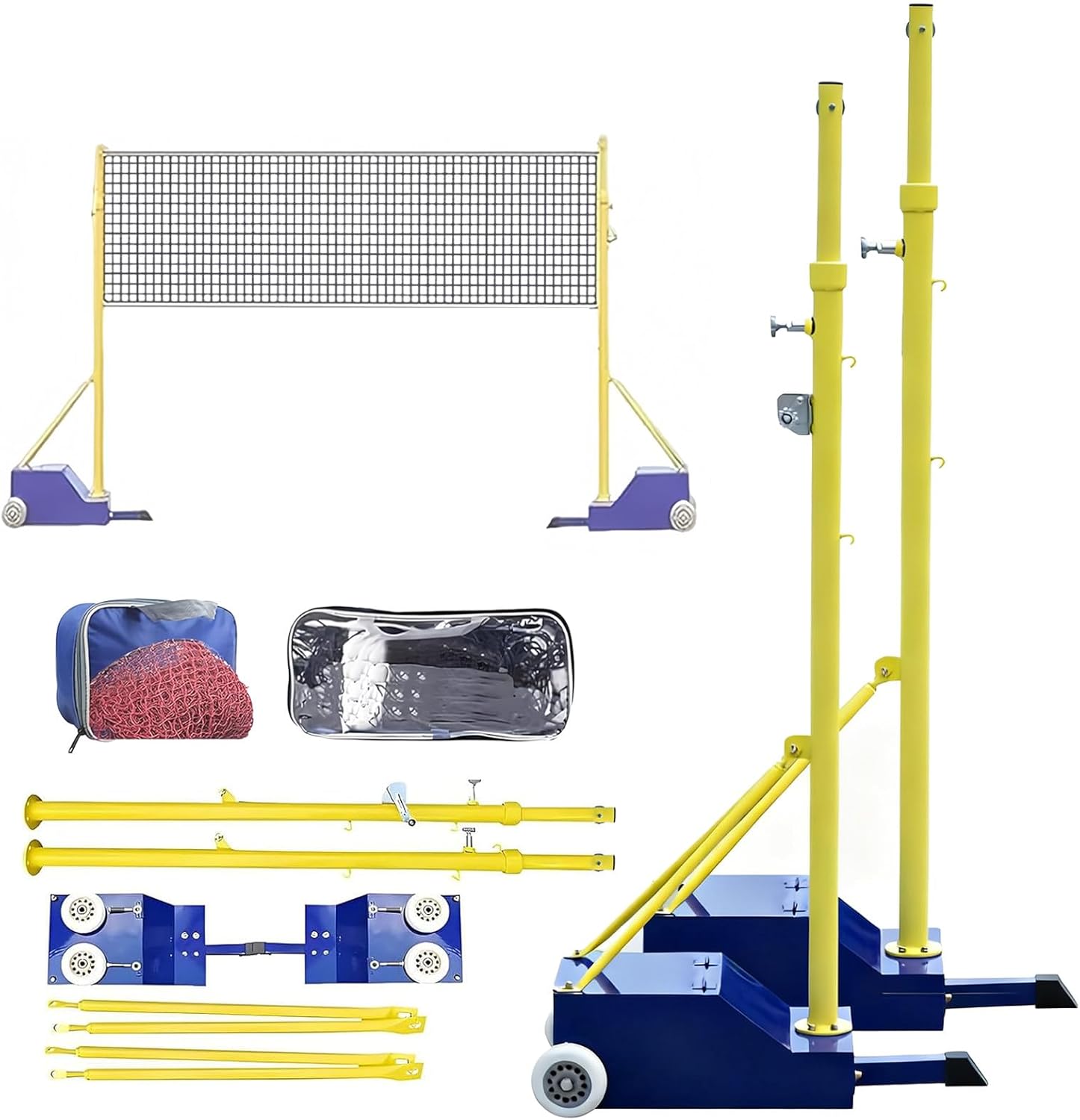 Volleyball/Badminton Bracket and Net 2 in 1 Kit, Badminton Net Rack Portable 5.1-6.89ft Badminton Net Frame Poles, Freestanding Sport Training Equipment for Court/Beach/Driveway, PU Wheels