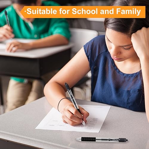Miniatura 7 de Vitoler 24 bolígrafos de gel, bolígrafos retráctiles de punta media de 0.028 in, bolígrafos de tinta de gel negra de escritura suave con agarre