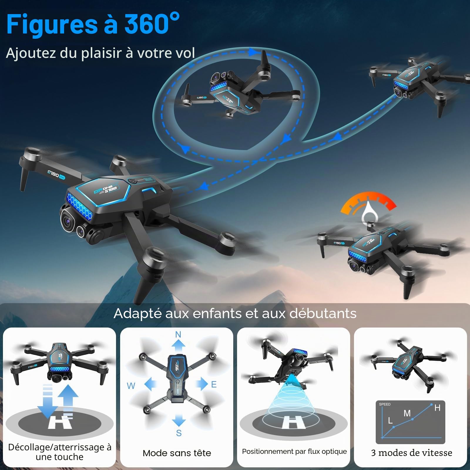 Drone Avec Caméra 4K Adulte,Moteur sans Balais,Avion Radiocommandé Avec 3 Caméras,Prendre une Photo avec un Geste,Caméras ESC,Maintien en Altitude,168 G,Cadeau Convient aux Enfants et aux Adultes