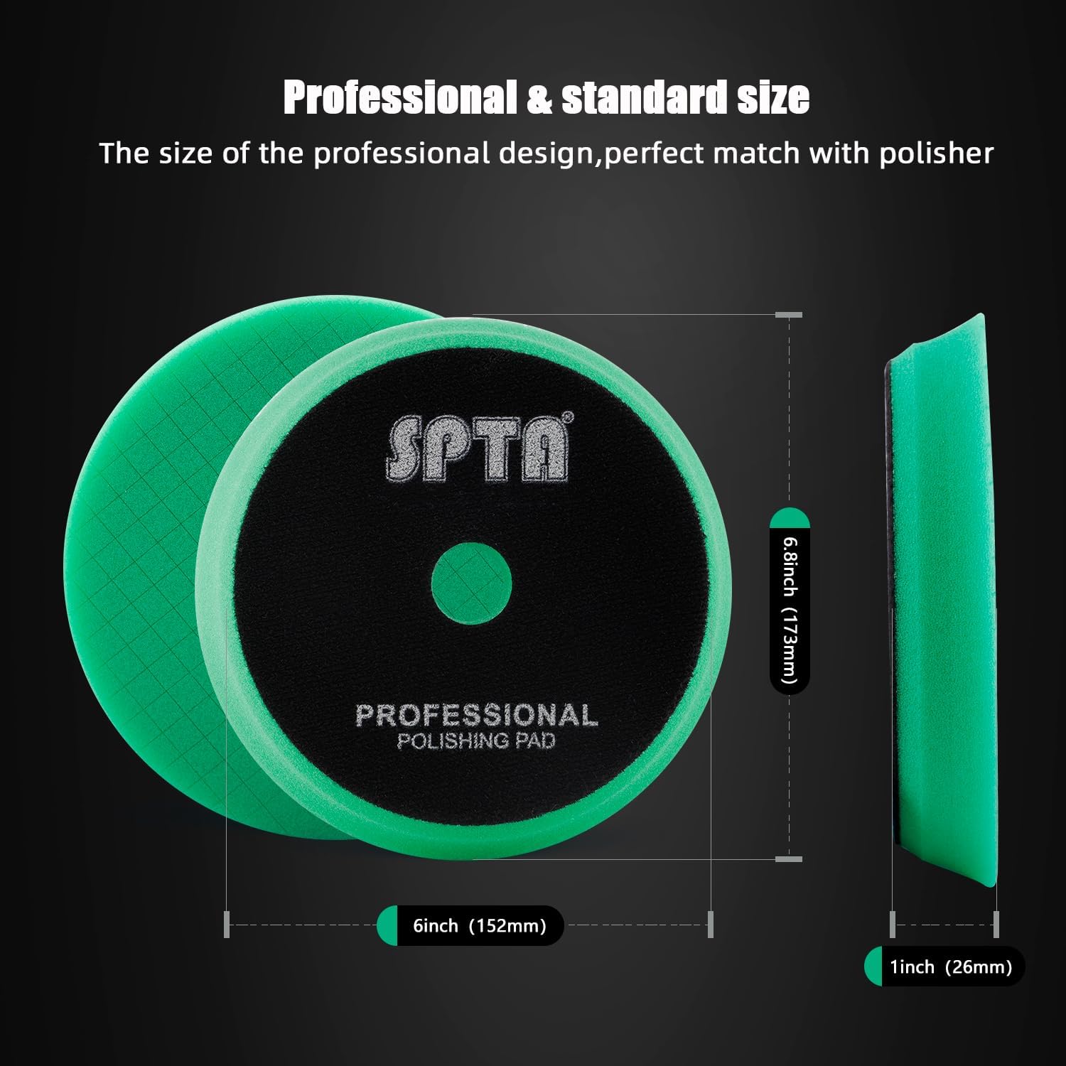 SPTA Polishing Pads, 5Pc 6 Inch 150mm Orbital Buffer Polisher Pads and 1Pc Microfiber Buffing Pads, Foam Polish Pad for Compounding, Polishing and Waxing, for 6''/150mm Backing Plate Car Polisher - Image 2